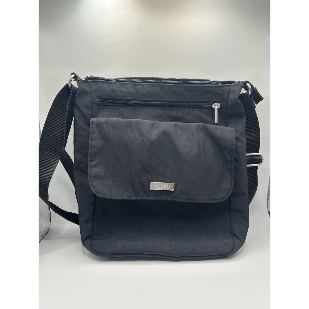 BAGGALLINI Purse Black Cheetah Print Nylon‎ Town Bagg Crossbody Lightweight Bag